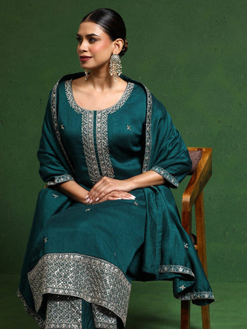 Varanga Women Zari & Sequin Embroidered Kurta With Trouser & Dupatta